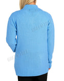 Royal Blue Knit Collar Long Sleeve Zip Cardigan For Women 12-14 - Dropwear