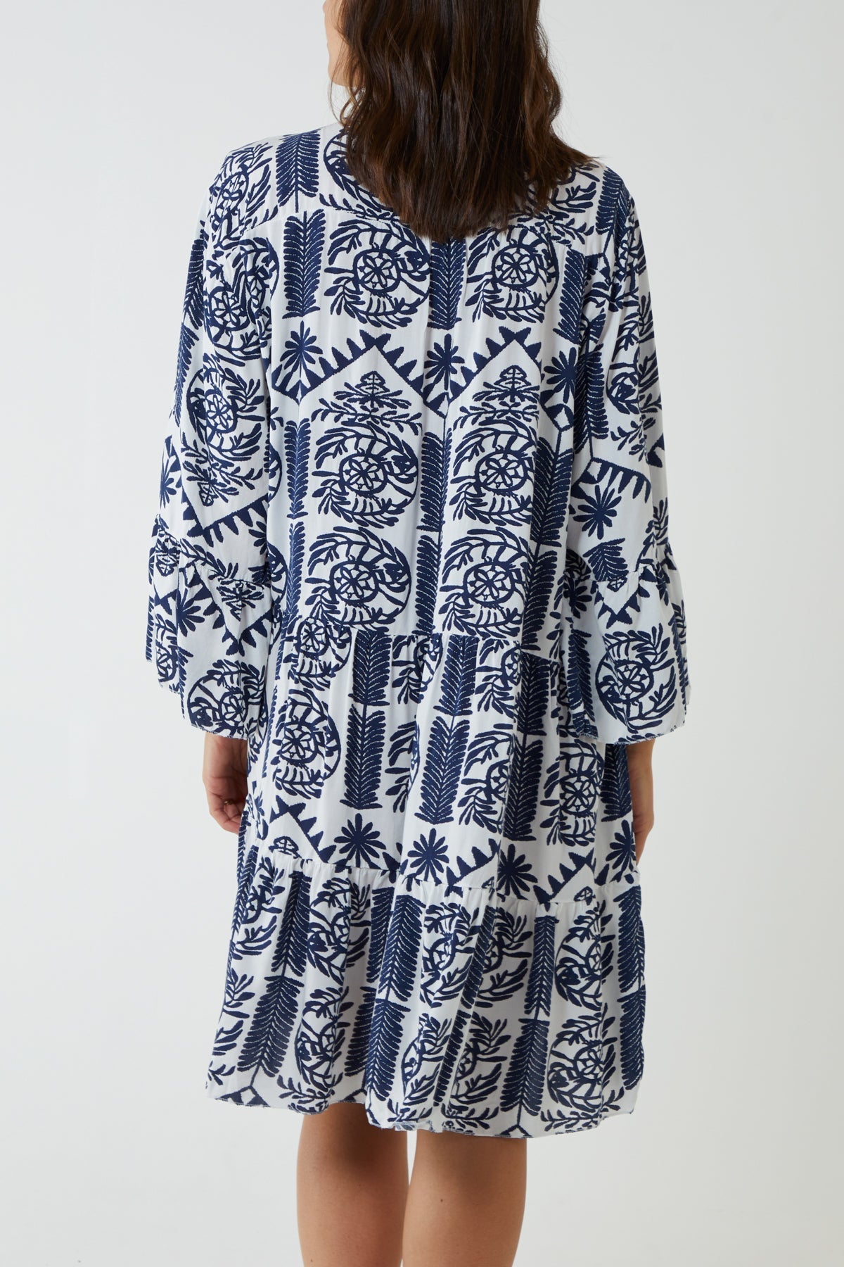 Tiered Baroque Floral Smock Print Dress For Women  - Dropwear