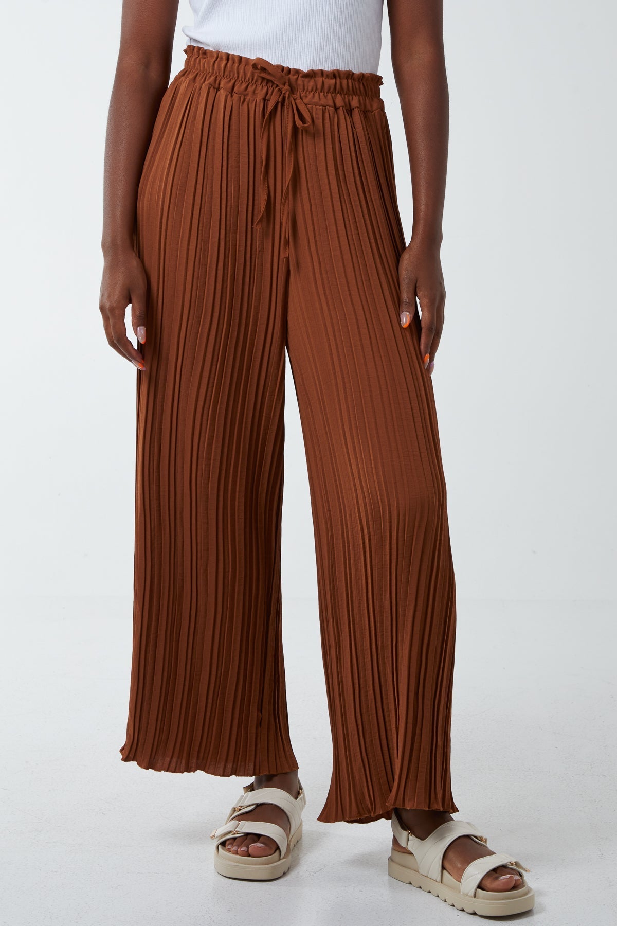 Wide Leg Plisse Drawstring Trousers For Women  - Dropwear