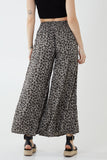 Leopard Print Ruched Waist Wide Leg Trousers For Women  - Dropwear