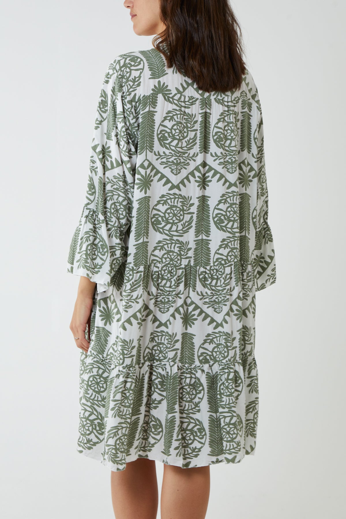 Tiered Baroque Floral Smock Print Dress For Women  - Dropwear