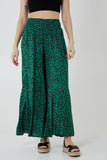 Leopard Print Ruched Waist Wide Leg Trousers For Women  - Dropwear