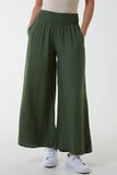 Lime Crinkle Shirred Waist Trousers For Women ONE SIZE - Dropwear