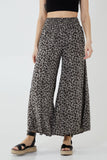 Leopard Print Ruched Waist Wide Leg Trousers For Women  - Dropwear