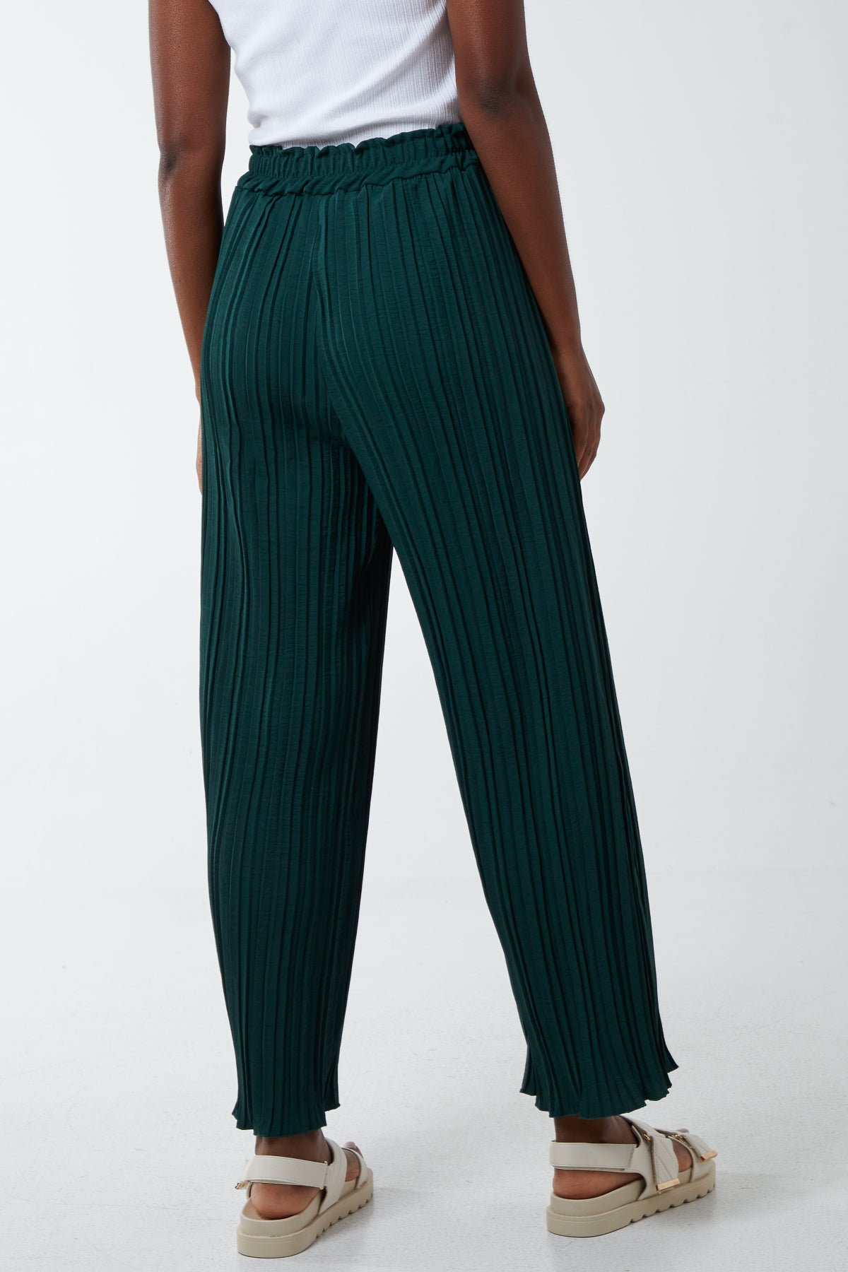 Wide Leg Plisse Drawstring Trousers For Women  - Dropwear
