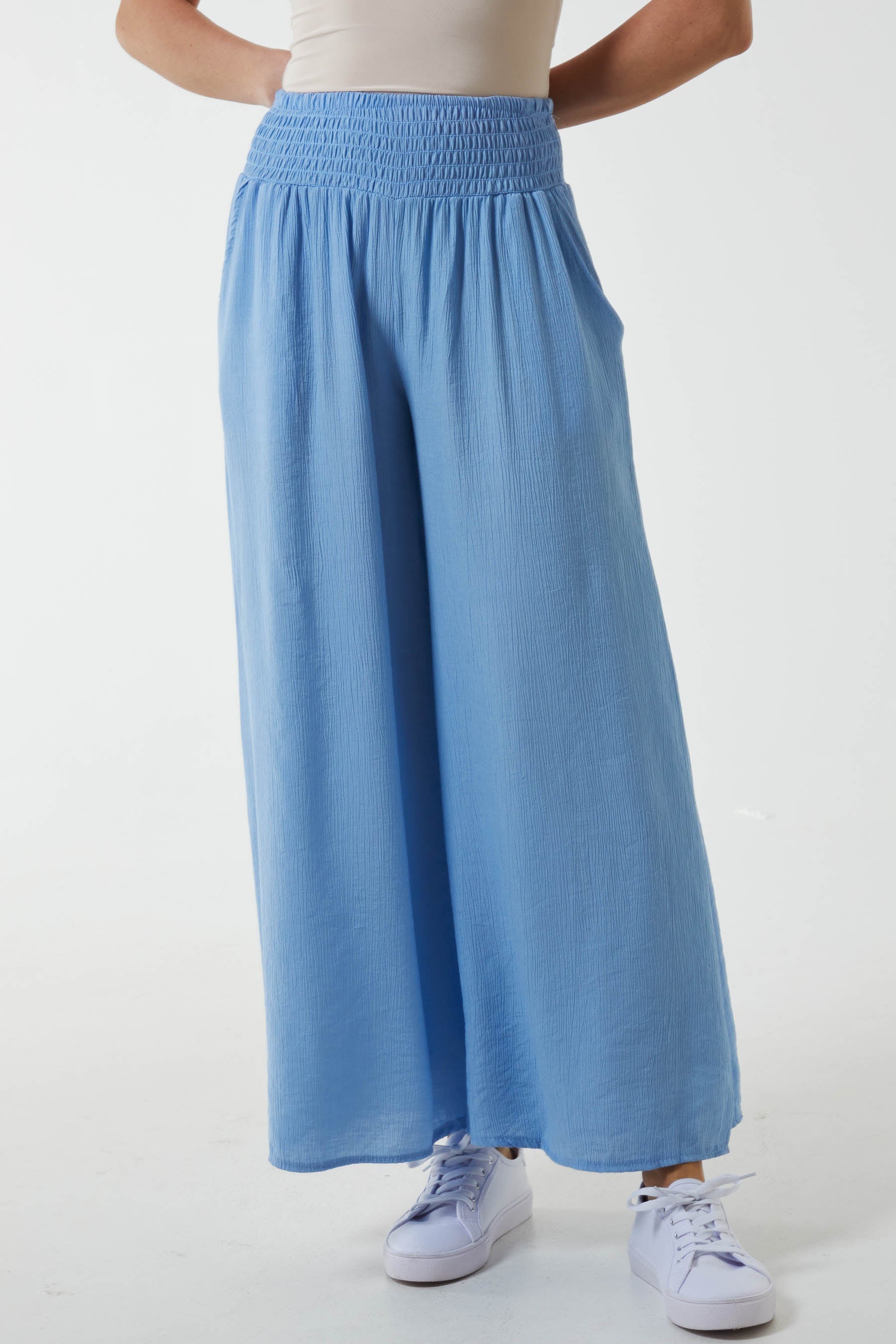 Stone Crinkle Shirred Waist Trousers For Women ONE SIZE - Dropwear