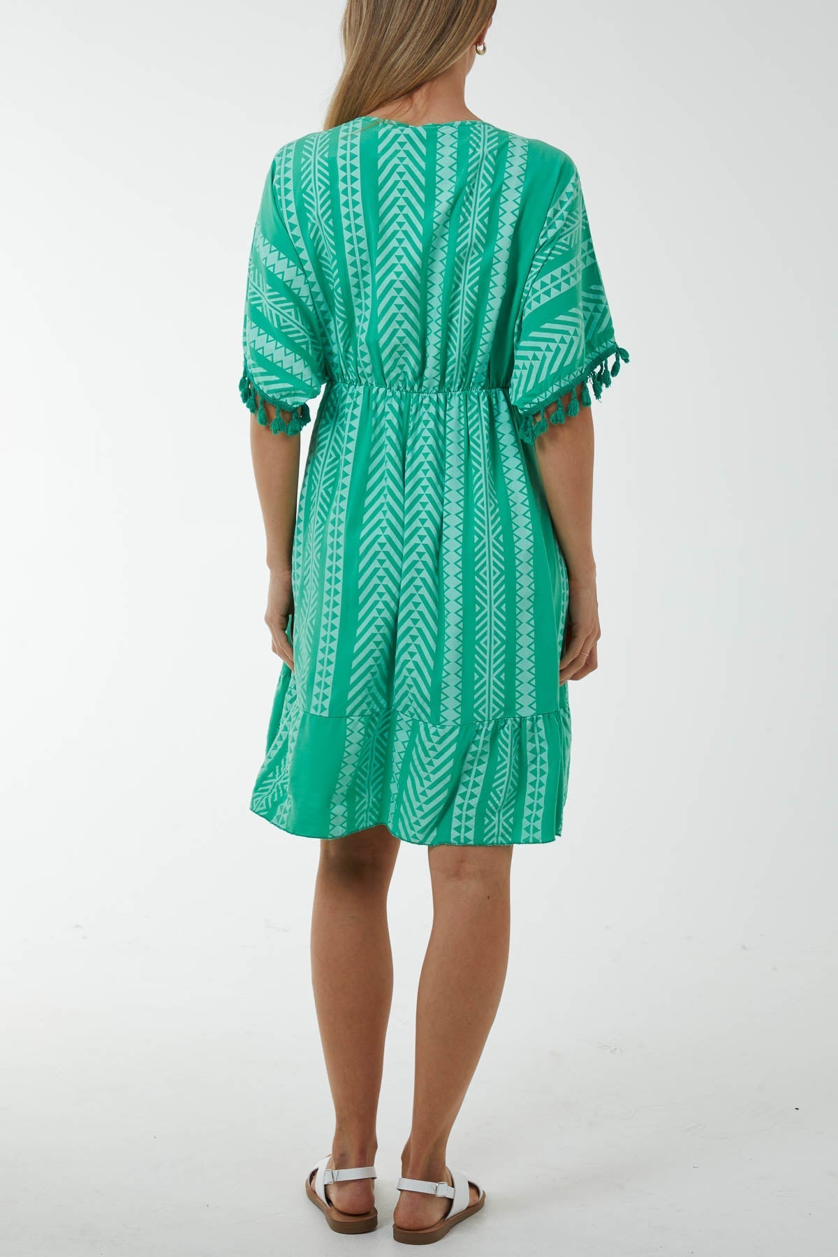 Aztec Print Mini Dress with Tassels For Women  - Dropwear