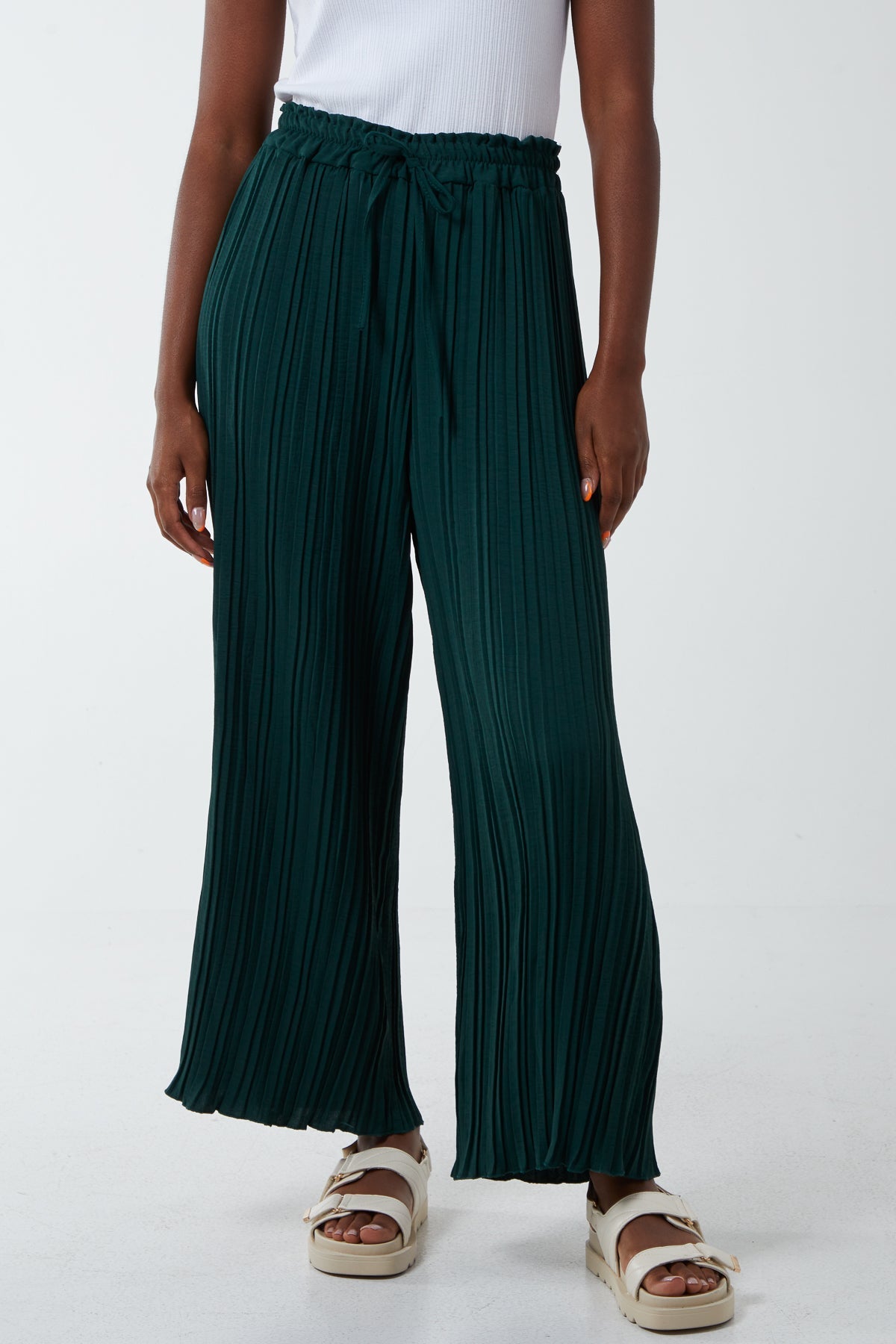 Wide Leg Plisse Drawstring Trousers For Women  - Dropwear