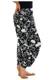 Skull Skull and Rose Print Harem Trousers For Women 12-14 - Dropwear