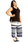Plus Size Navy Abstract Print Palazzo Trouser For Women  - Dropwear