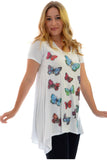 Black Butterfly Hanky Hem Short Sleeve Top For Women 26-28 - Dropwear
