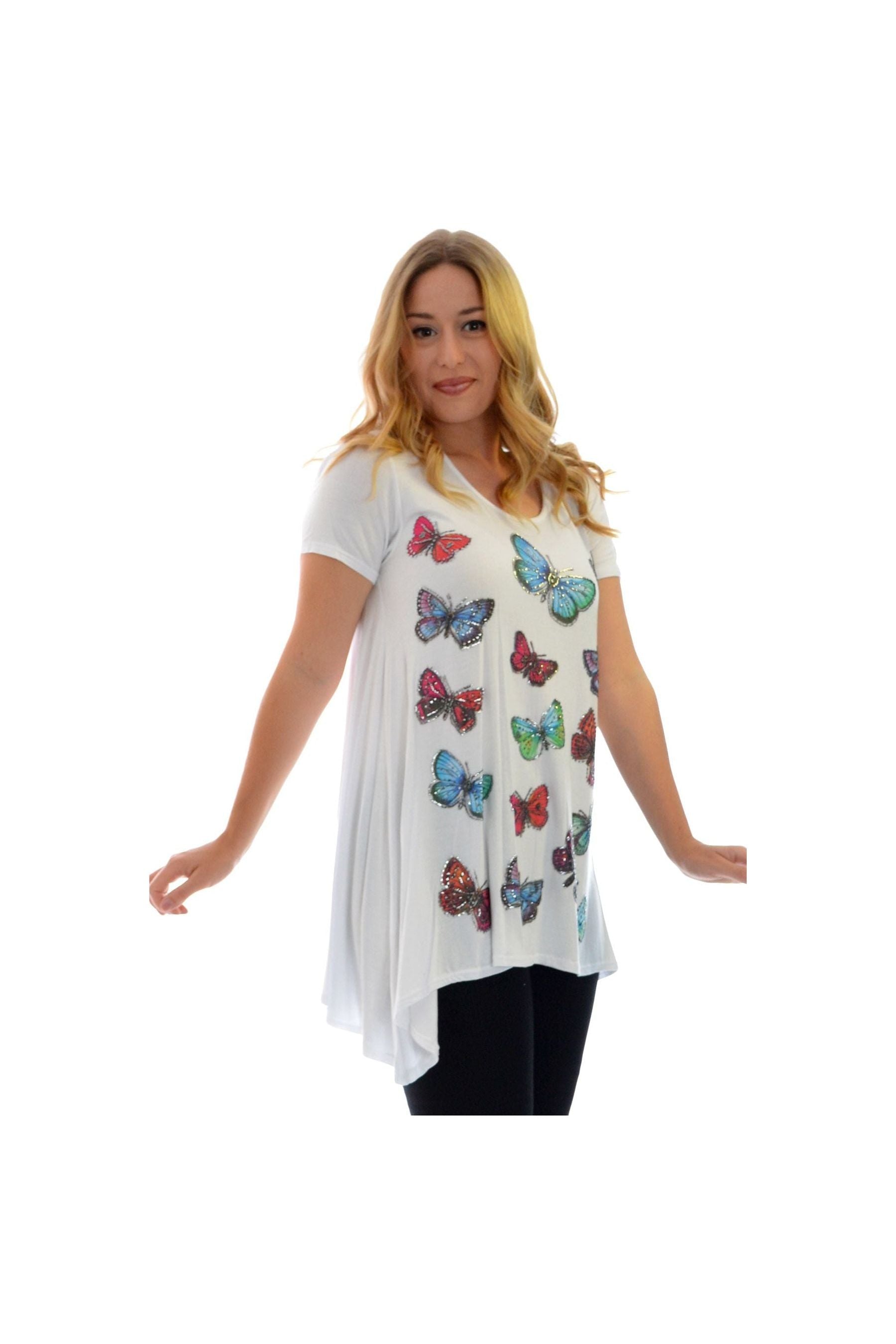 Butterfly Hanky Hem Short Sleeve Top For Women  - Dropwear