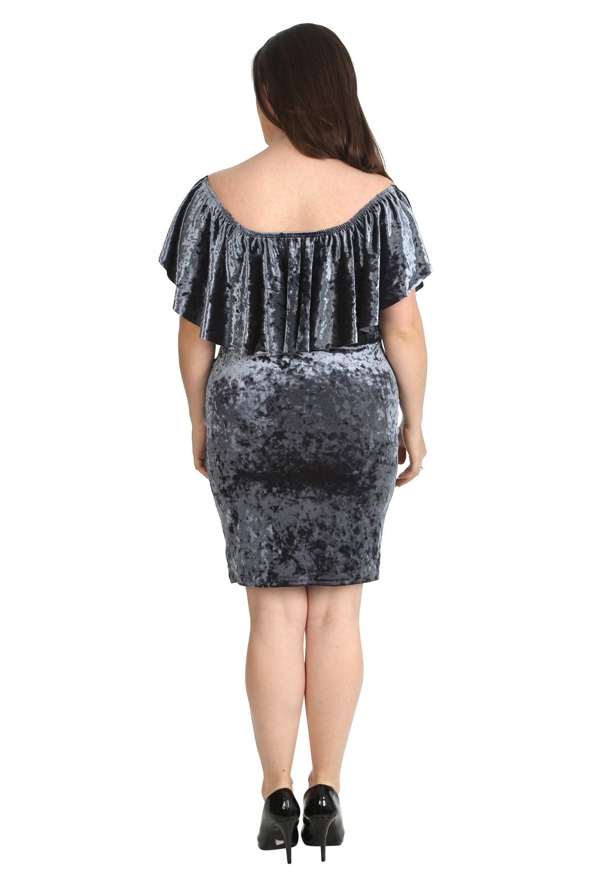 Grey Plus Size Velvet Frill Top Midi Dress For Women 20 - Dropwear