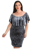 Grey Plus Size Velvet Frill Top Midi Dress For Women 14 - Dropwear
