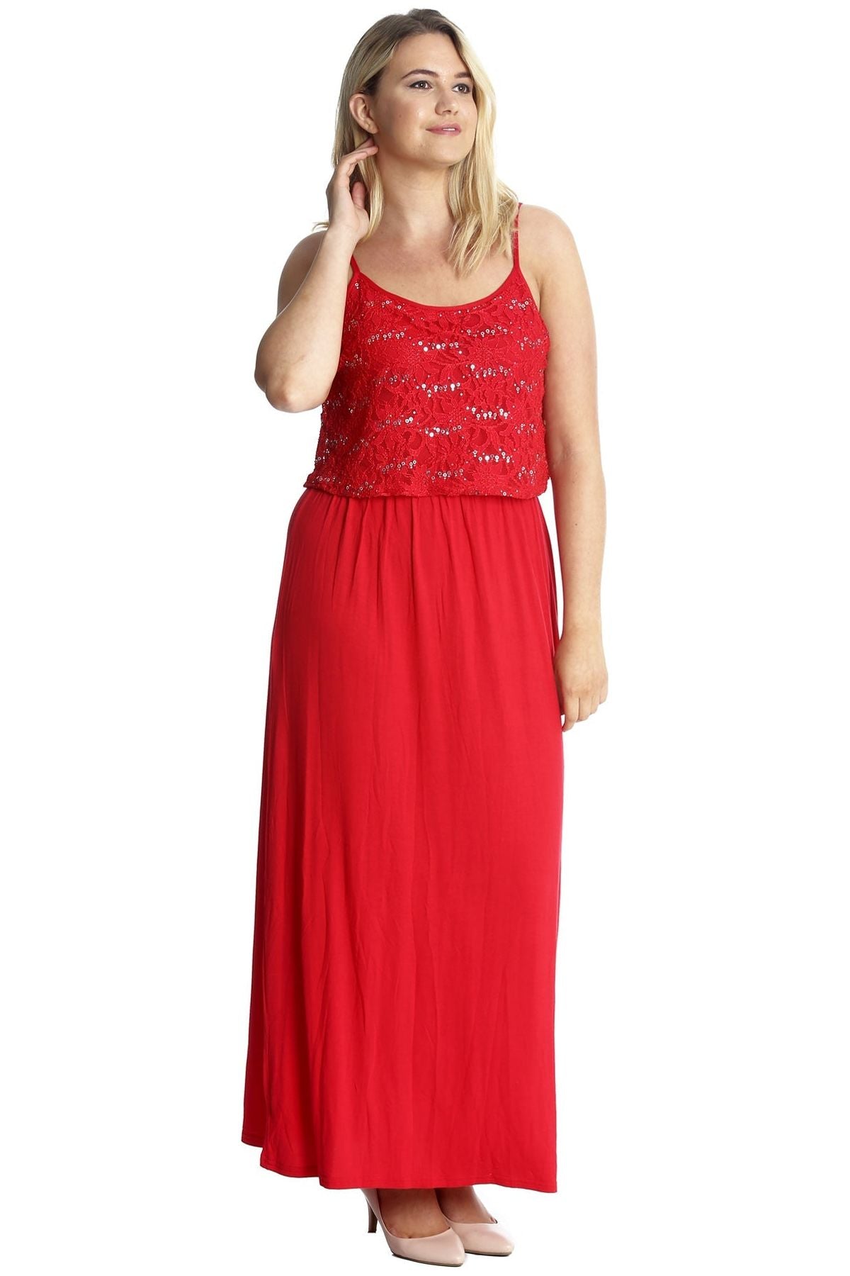 Black Plus Size Floral Sequin Lace Maxi Dress For Women 22-24 - Dropwear
