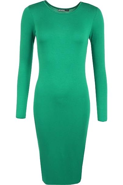 White Bodycon Stretch Plain Midi Dress For Women 8-10 - Dropwear