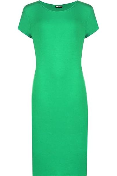 Plain Short Sleeve Jersey Midi Dress For Women  - Dropwear