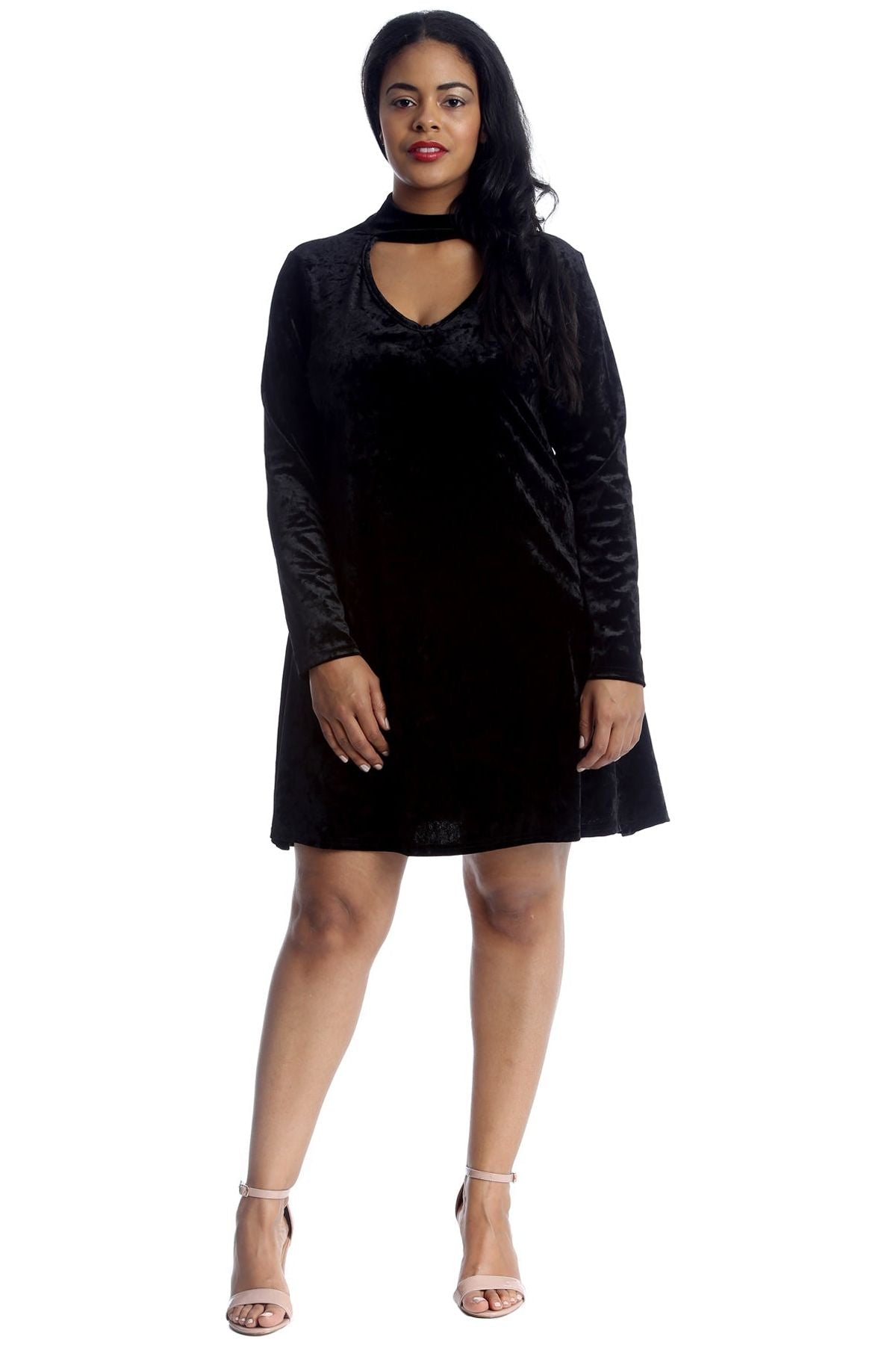 Green Plus Size Plain Velvet Swing Top For Women 18 - Dropwear