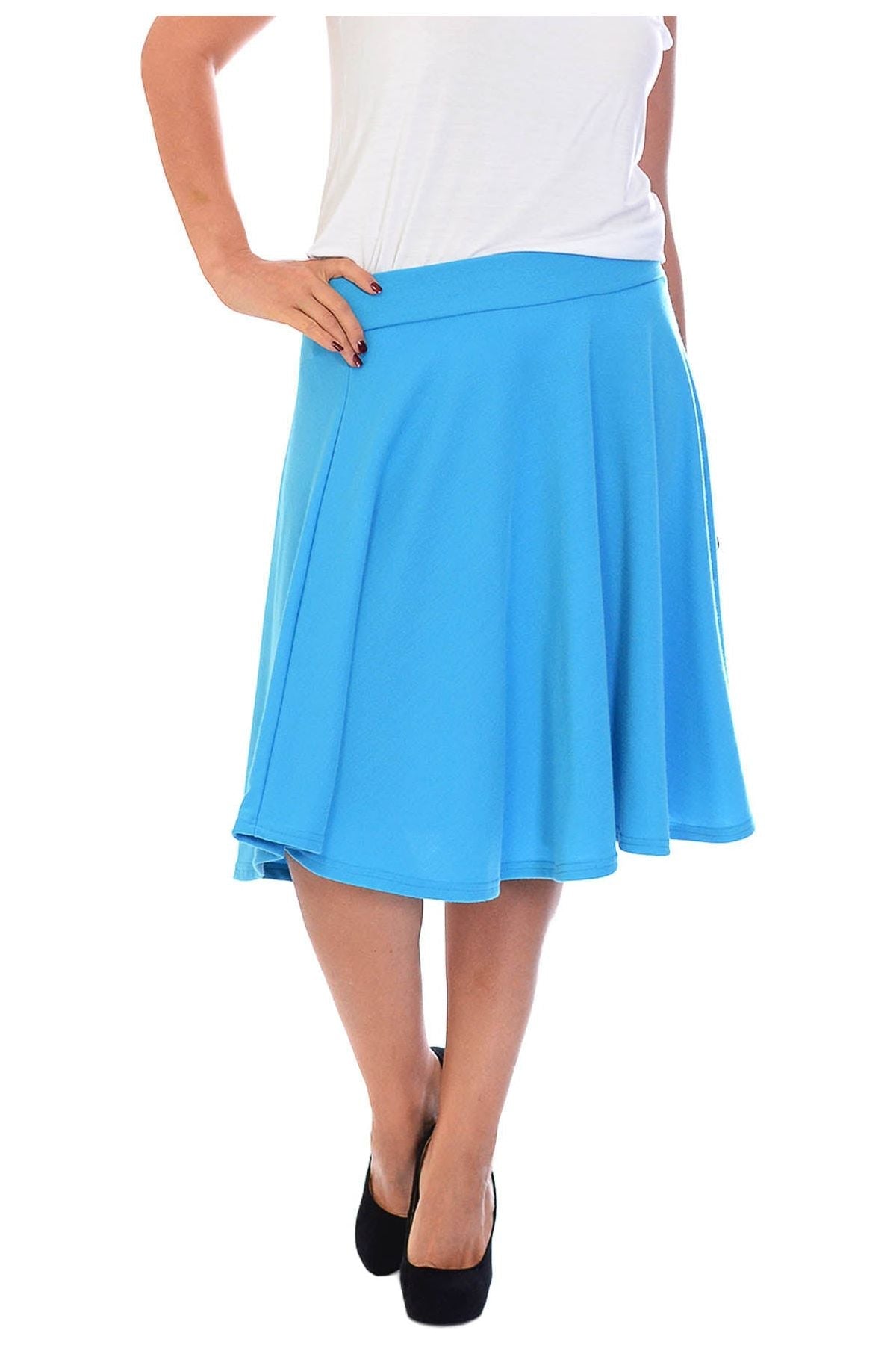 Royal Blue Flared Elastic Waist Skater Skirt For Women 26-28 - Dropwear