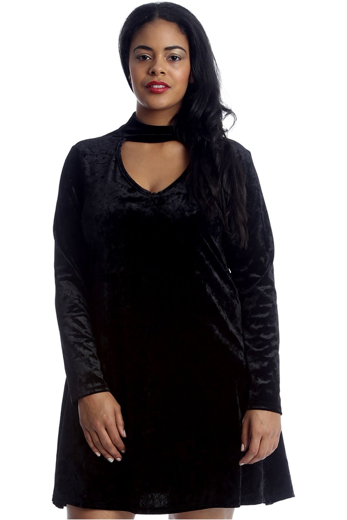 Wine Plus Size Plain Velvet Swing Top For Women 22-24 - Dropwear