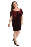 Black Plus Size Velvet Frill Top Midi Dress For Women 22-24 - Dropwear