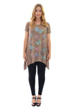 Mocha Butterfly Hanky Hem Short Sleeve Top For Women 20 - Dropwear