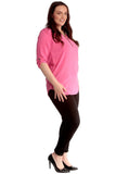 Zip Curved Hem V-Neck Batwing Sleeve Top For Women  - Dropwear