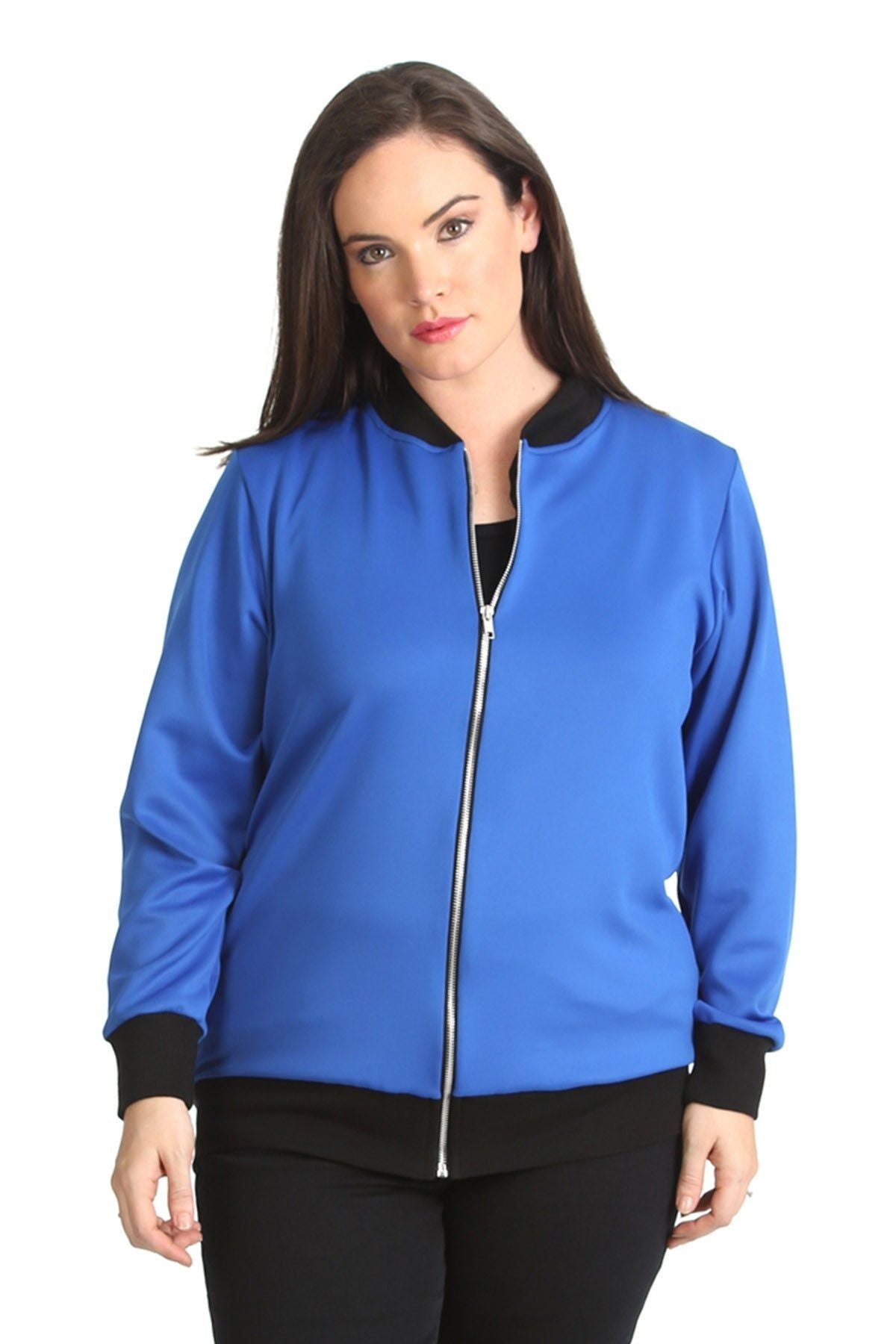 Black Plain Bomber Jacket Sleeve Top For Women 18 - Dropwear