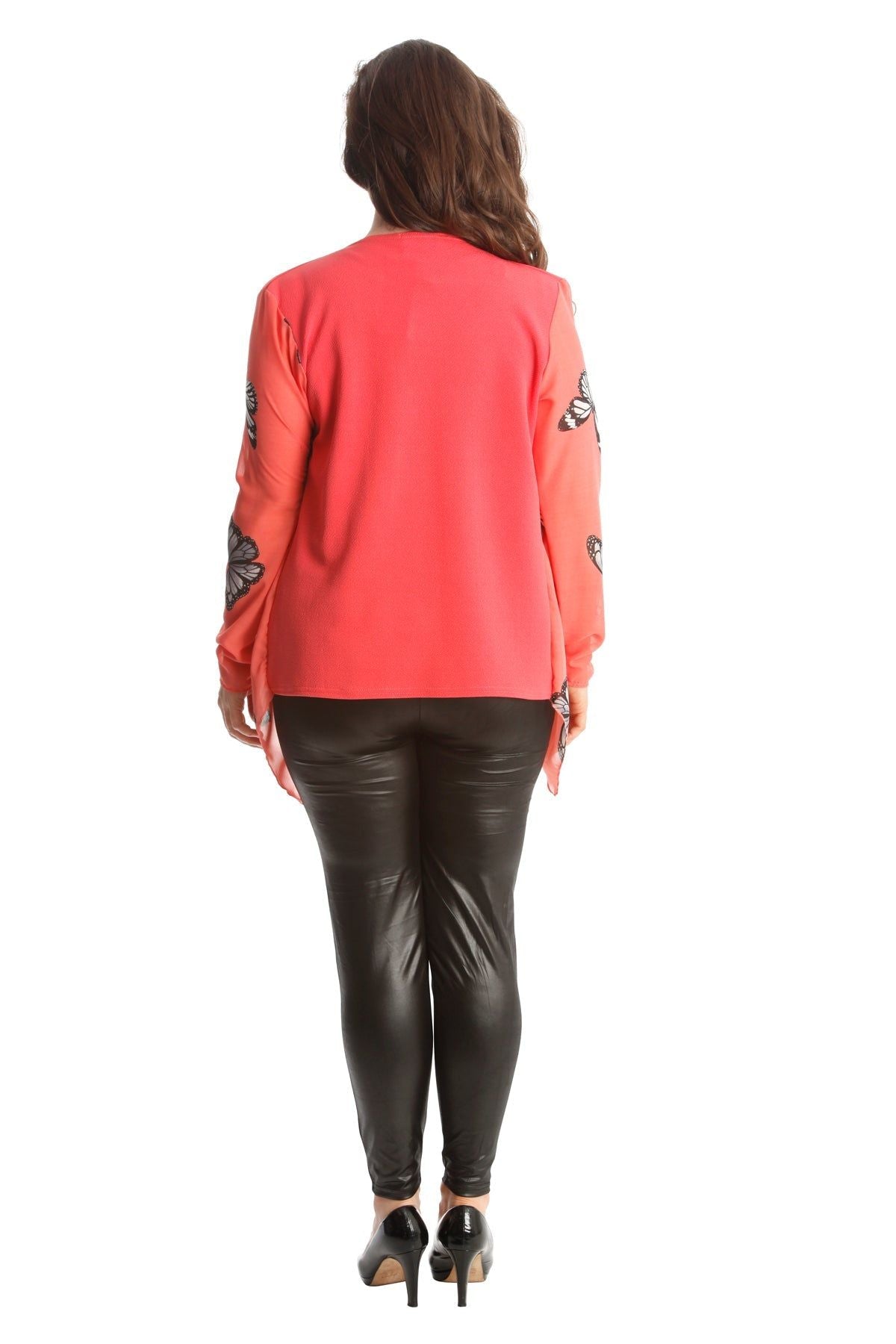 Cerise Chiffon Butterfly Print Sheer Cardigan Top For Women 16 - Dropwear