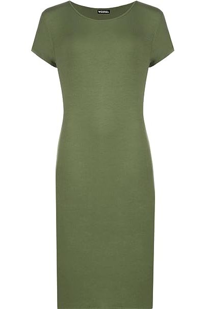 Plain Short Sleeve Jersey Midi Dress For Women  - Dropwear