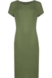 Plain Short Sleeve Jersey Midi Dress For Women  - Dropwear