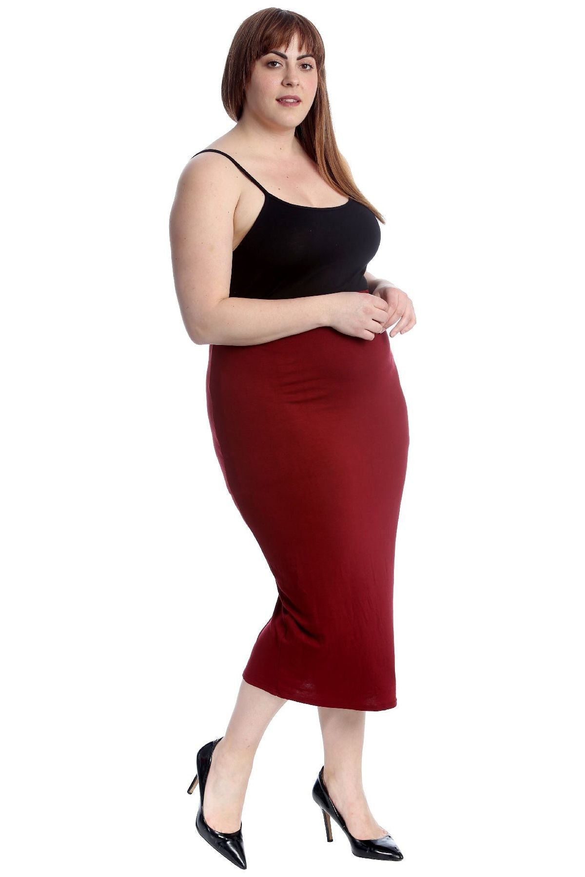 Purple Plus Size Plain Long Ladies Stretch Maxi Skirt For Women 26-28 - Dropwear