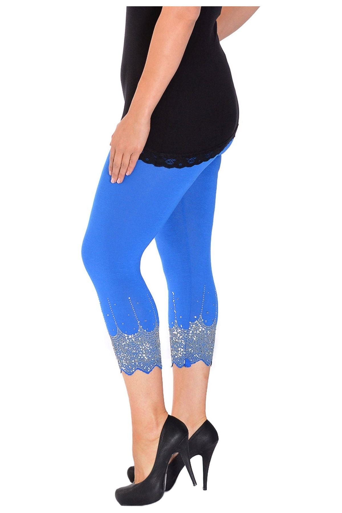 Scallop Edge Sequin Leggings For Women  - Dropwear