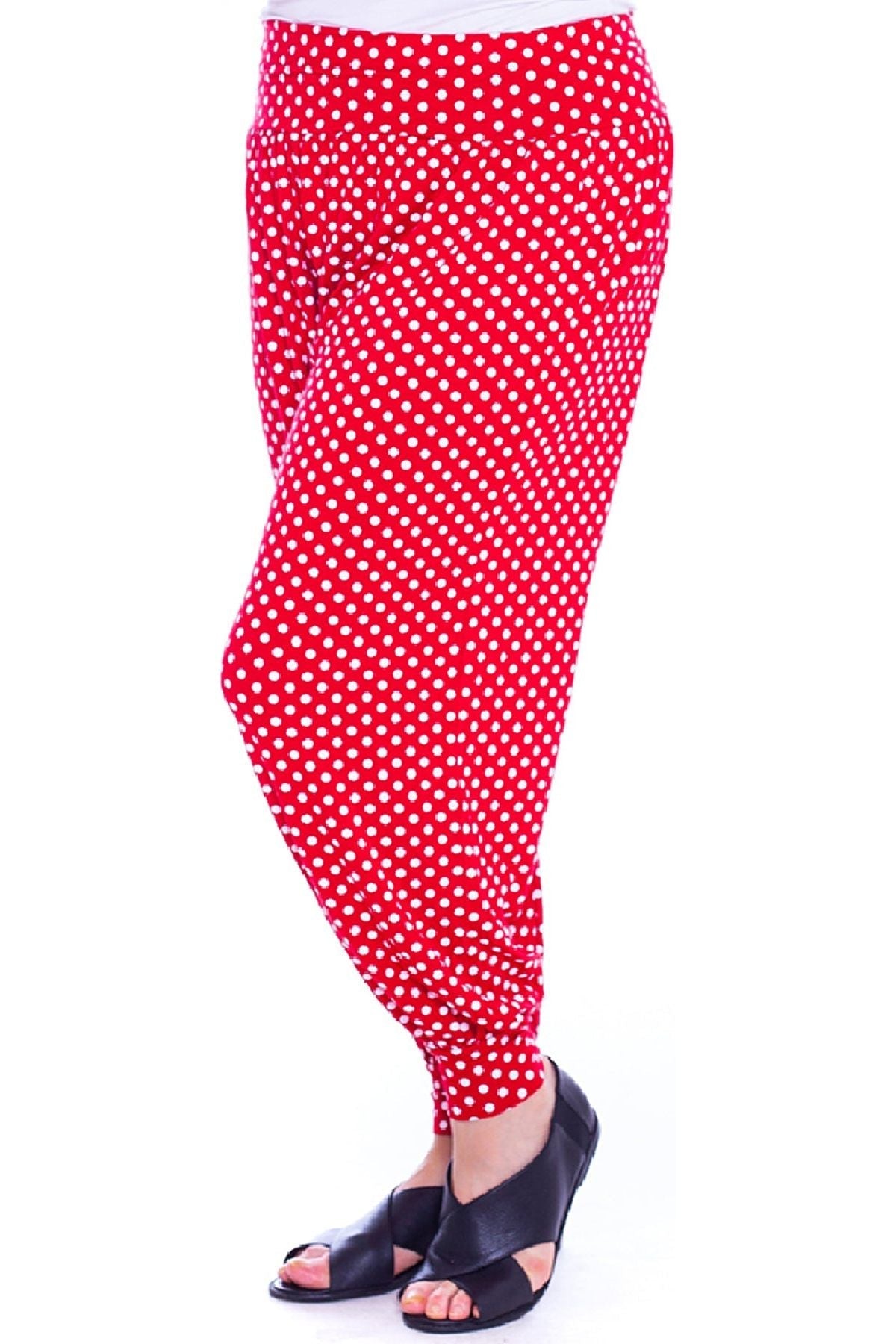 Red Spot Plus Size Polka Dot Print Harem Trouser For Women 16-18 - Dropwear