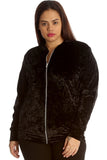 Black Long Sleeve Velour Velvet Bomber Jacket For Women 18 - Dropwear