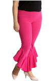 Black Plus Size Frill Asymmetric Hem Plain Trousers For Women 24-26 - Dropwear