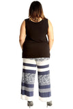 Plus Size Navy Abstract Print Palazzo Trouser For Women  - Dropwear