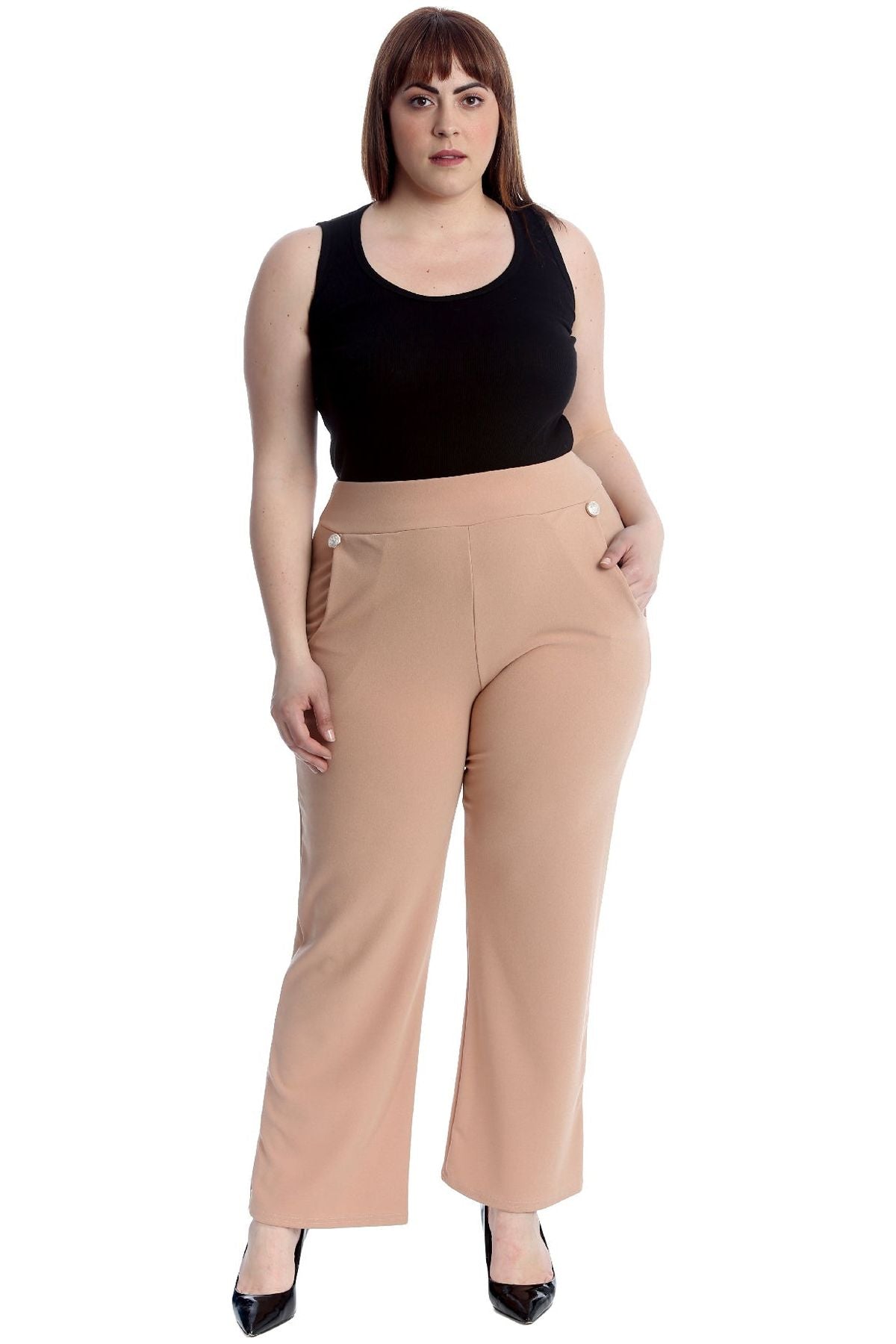 Stone Plus Button Embellished Pocket Palazzo Trousers For Women 16 - Dropwear
