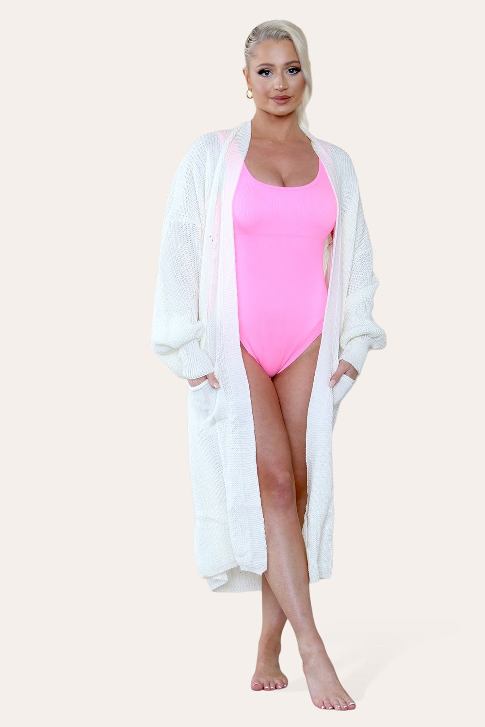 Cream Ladies Balloon Sleeve Cardigan For Women ONE SIZE UK FIT (8-16) - Dropwear