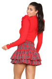 Beige Ladies Tartan Checkered Frill Mini RaRa Skirt For Women S/M - Dropwear