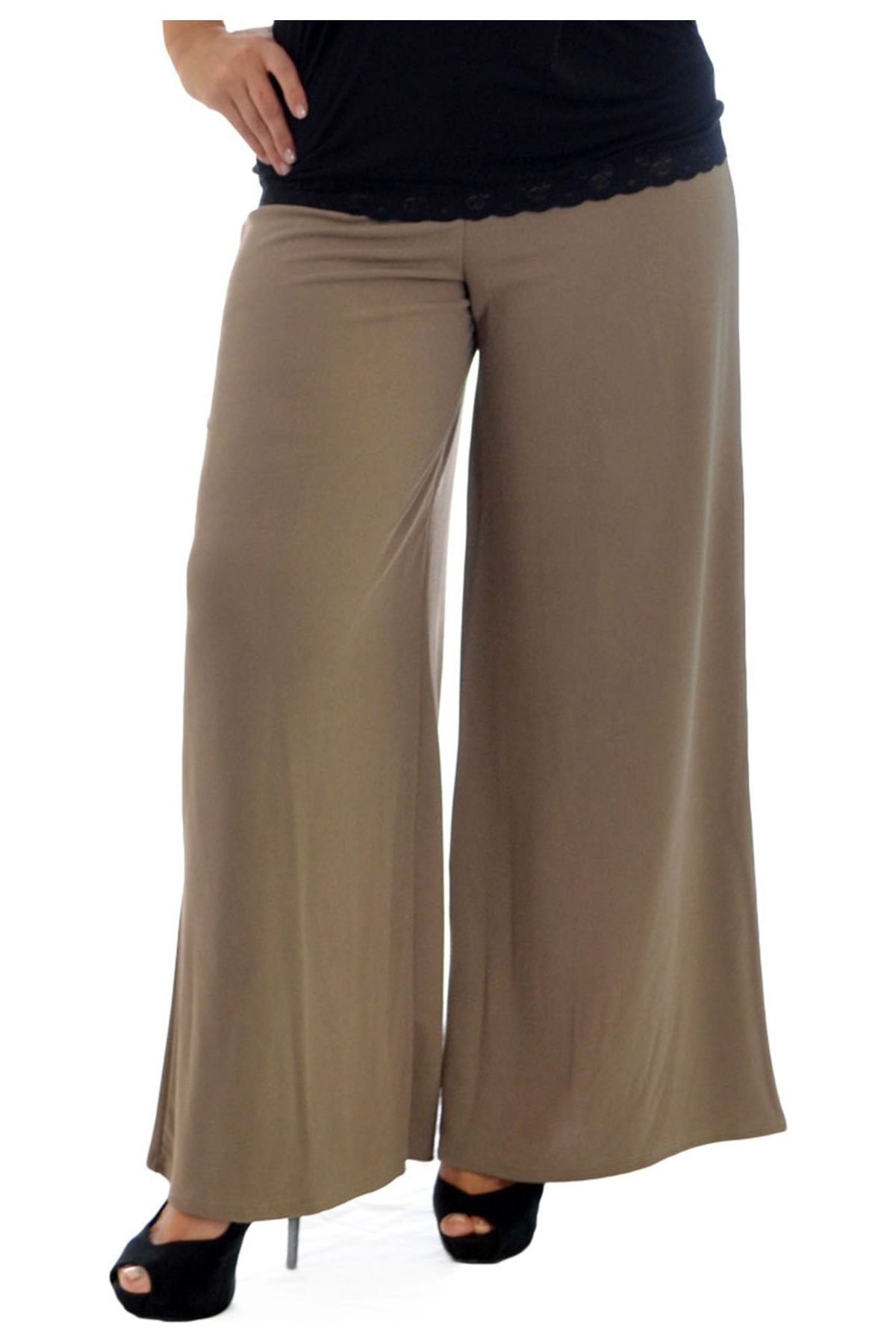 Brown Wide Leg Flared Plain Palazzo Trouser For Women 12-14 - Dropwear