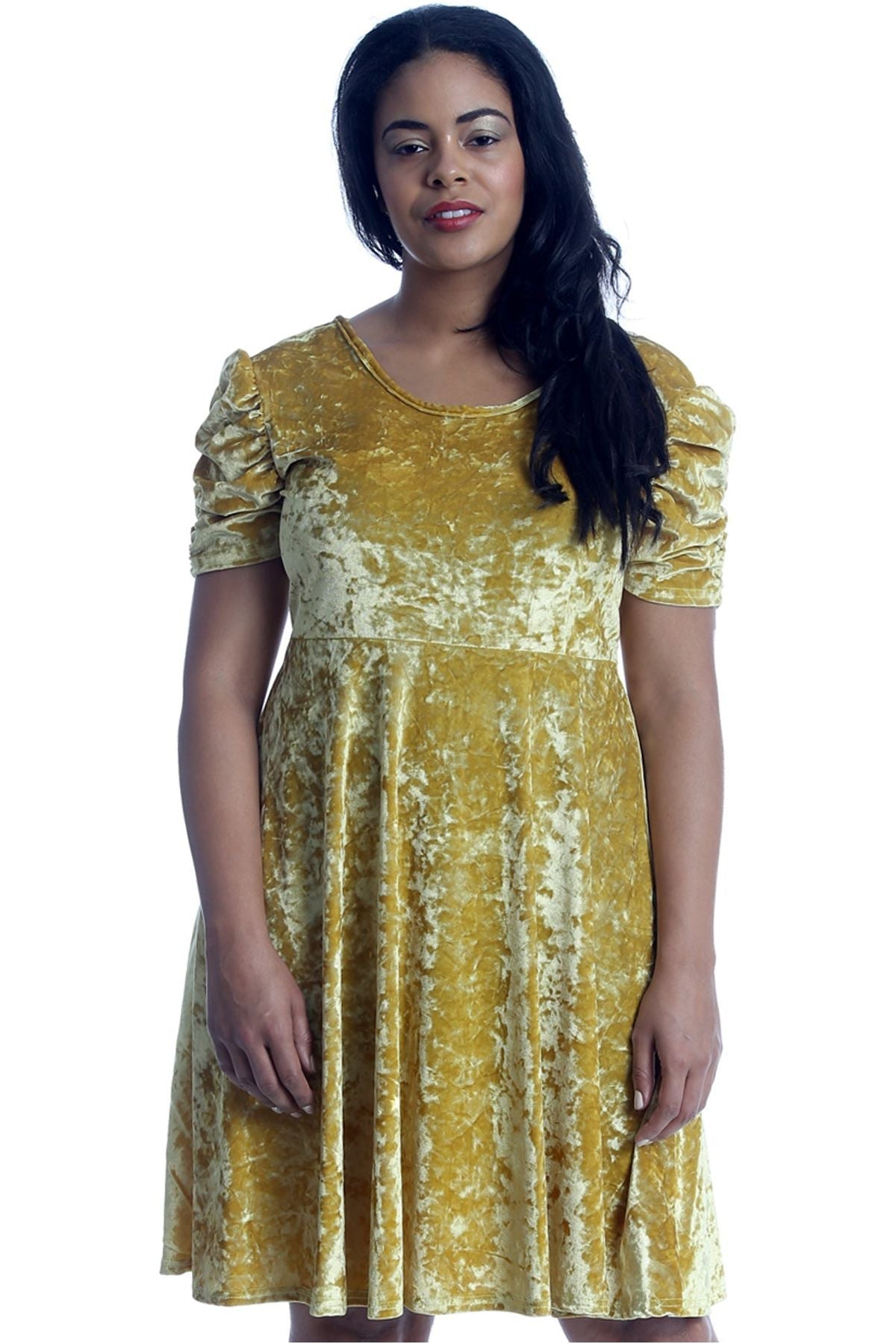 Green Plus Size Skater Style Velvet Cross Back Dress For Women 14 - Dropwear
