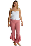Light Grey Plus Size Frill Asymmetric Hem Plain Trousers For Women 24-26 - Dropwear