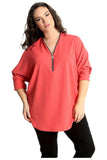Black Zip Curved Hem V-Neck Batwing Sleeve Top For Women 12-14 - Dropwear