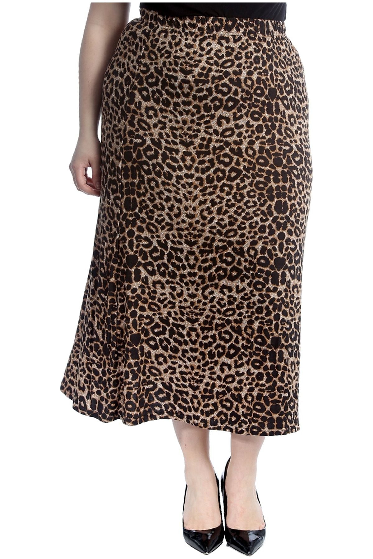Brown Leopard Plus Size Leopard Print Long Maxi Skirt For Women 14 - Dropwear