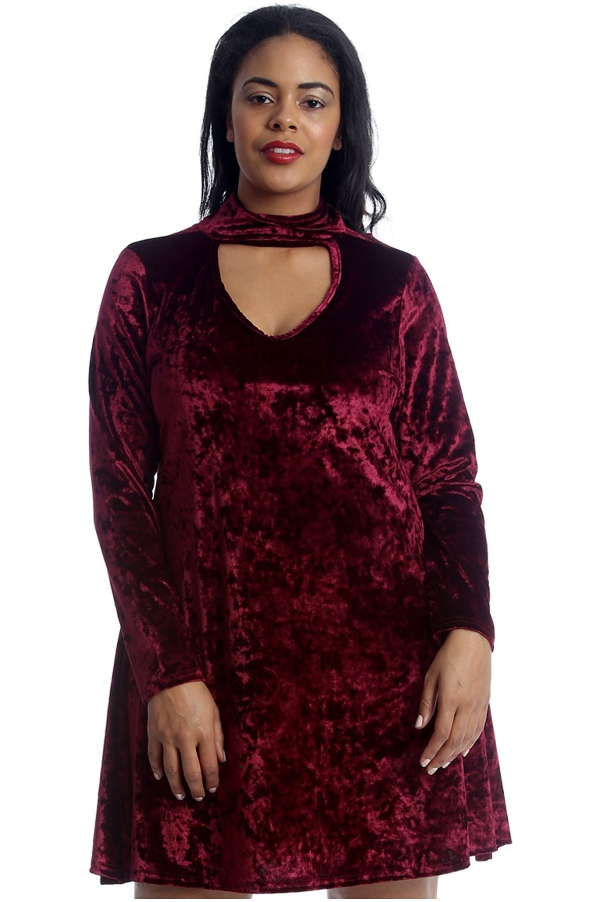 Plus Size Plain Velvet Swing Top For Women  - Dropwear