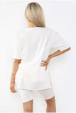 Love Side Slit Cycling Short and T-Shirts Co-Ord Two Piece Set with FrontÂ LoveÂ Slogan For Women  - Dropwear