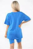 Love Side Slit Cycling Short and T-Shirts Co-Ord Two Piece Set with FrontÂ LoveÂ Slogan For Women  - Dropwear
