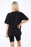 Love Side Slit Cycling Short and T-Shirts Co-Ord Two Piece Set with FrontÂ LoveÂ Slogan For Women  - Dropwear
