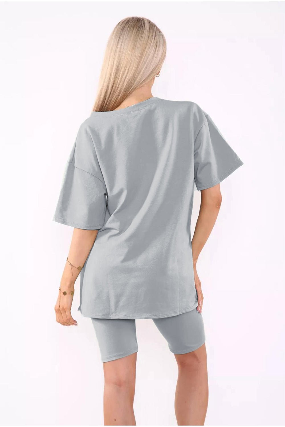 Love Side Slit Cycling Short and T-Shirts Co-Ord Two Piece Set with FrontÂ LoveÂ Slogan For Women  - Dropwear